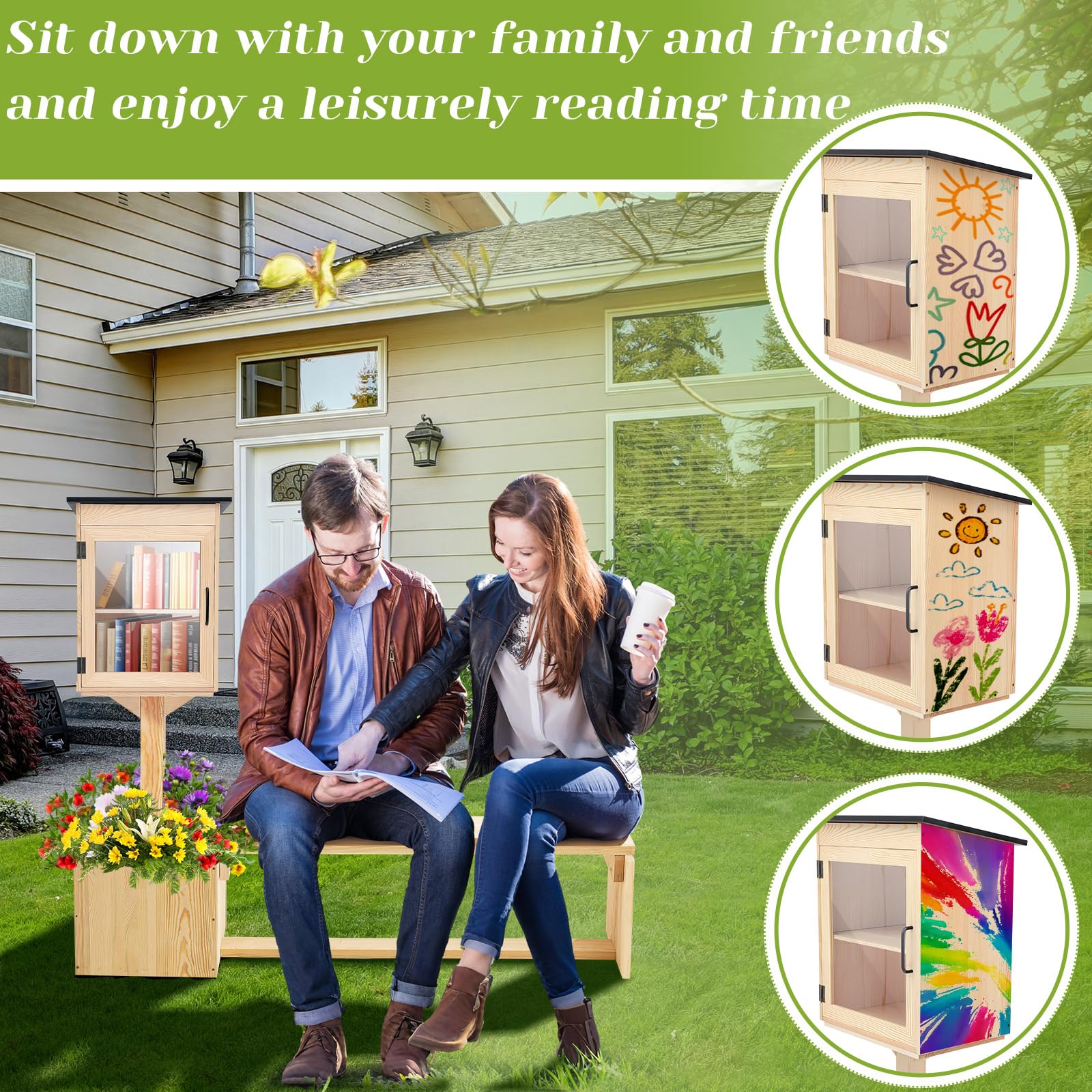 Amazon.com: Wonderjune Little Library Box Outdoor with Bench Set